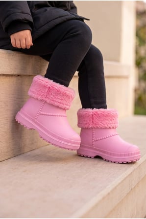 Çocuk Unisex İçi Kürklü Yağmur Çizmesi Pembe
