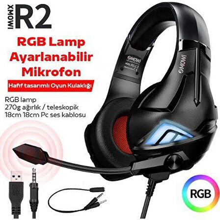 Coofbe 2.1 Mt Kablolu Ayarlanabilir Mikrofonlu RGB Işıklı Kafaüstü Oyuncu Kulaklığı Gamer Kulaklık