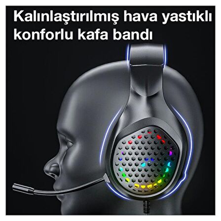 Coofbe 2mt Kablolu Rgb Işıklı Mikrofonlu Oyuncu Kafaüstü Kulaklık  Mikrofonlu RGB Oyuncu Kulaklığı