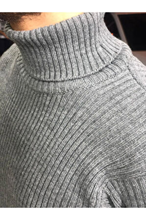 Erkek Boğazlı Slim Fit Triko Kazak