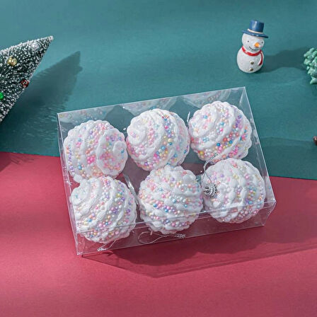 6 adet Set, Yaratıcı Macaron Noel Köpük Süsleri,Noel Ağacı Süsleri,Dekoratif Toplar, Asılı Süsler, Noel Süsleri, Ev Noel Süsleri, Parti Süsleri,