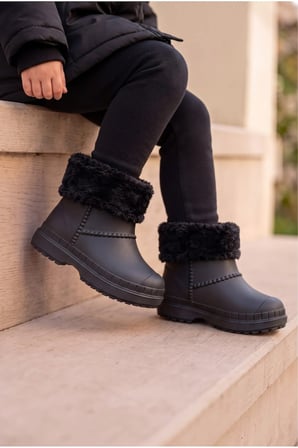 Çocuk Unisex İçi Kürklü Yağmur Çizmesi Siyah