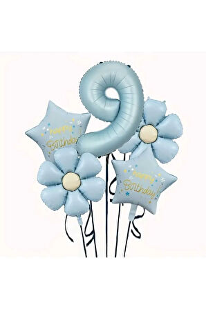 RETRO MAVİ PAPATYALI YAŞ BALON PARTİ SETİ 5 Lİ SET