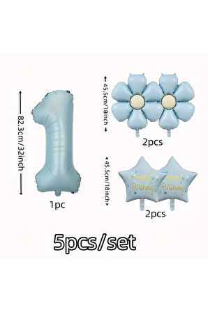 RETRO MAVİ PAPATYALI YAŞ BALON PARTİ SETİ 5 Lİ SET