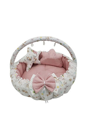 Geyik Ve Pembe Fiyonklu Tasarım Açılır - Kapanır Oyun Minderi Cibinlik Aparatlı