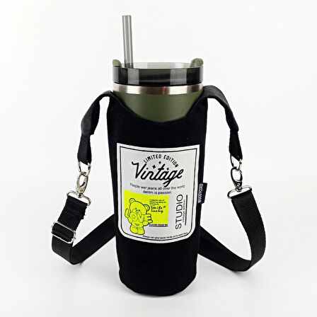 Woodycord El Yapımı Love Ayıcık Matara Termos Kılıfı Kulplu Model Quencher Pipetli 1,18