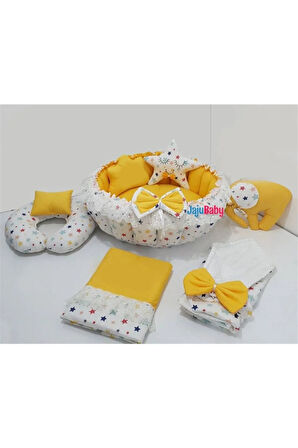 Nest Karışık Yıldızlı Tasarım Oyun Minderi 7 Parça Jaju-babynest Anne Yanı Bebek Yatağı Set