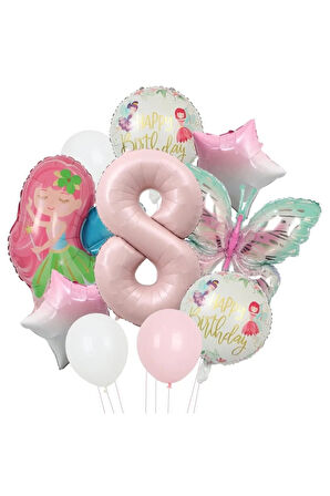 Peri Kızı Kelebekli Doğum Günü yaş balon set