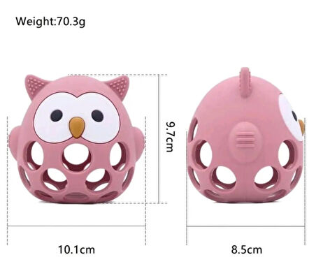 Bebek Baykuş Diş Kaşıyıcı Çıngırak, Bebek Karikatür Diş Kaşıyıcı Oyuncağı Pembe