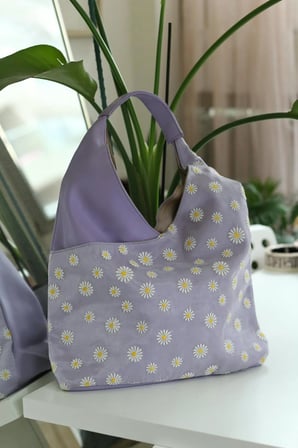 Lila papatya tül işleme tek kulp omuz çantası