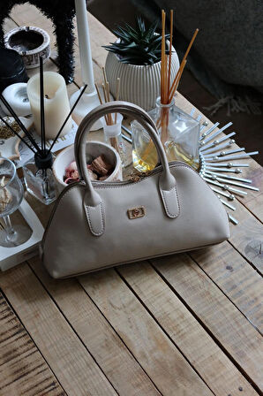 vizon parlak çift fermuar detaylı el omuz çantası