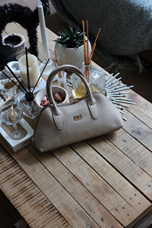 vizon parlak çift fermuar detaylı el omuz çantası