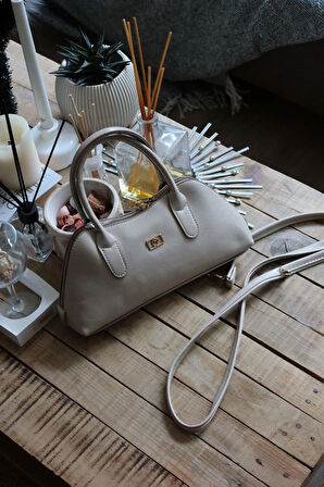 vizon parlak çift fermuar detaylı el omuz çantası