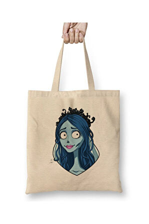 Emily Corpse Bride 01 Beyaz Bez Çanta Uzun Saplı Alışveriş Çantası Plaj Çantası