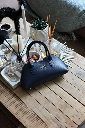 lacivert parlak çift fermuar detaylı el omuz çantası