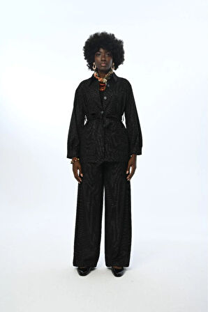 KADIN ÇİFT CEPLİ SİMLİ KUŞAKLI GÖMLEK