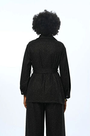 KADIN ÇİFT CEPLİ SİMLİ KUŞAKLI GÖMLEK