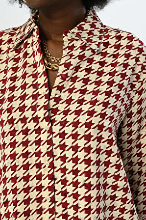 KADIN KAZAYAĞI DESENLİ OVERSİZE KESİM GÖMLEK