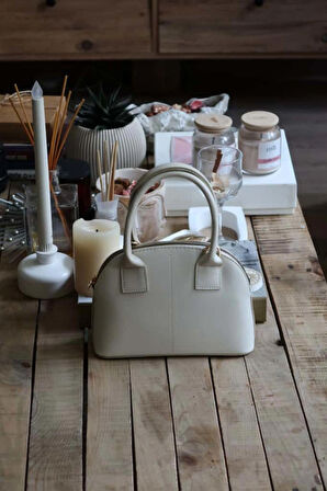 Krem çift kulplu el & omuz çantası