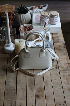 Krem çift kulplu el & omuz çantası