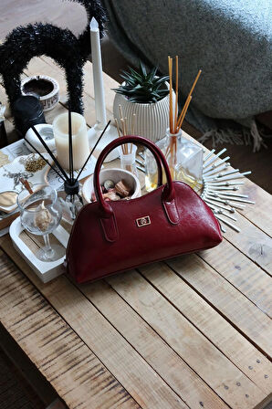 bordo parlak çift fermuar detaylı el omuz çantası