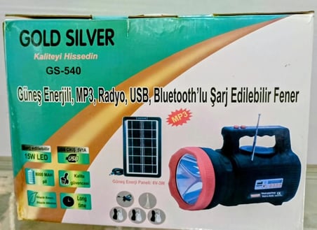 Gold Silver Güneş Enerjisi, Mp3, Radyo, Bluetooth Özellikli Sarj Edilebilir Fener(GS-540)