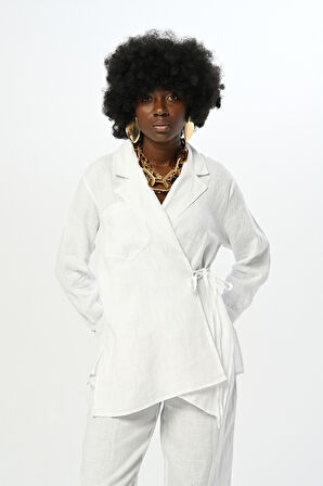 KADIN YANDAN BAĞLAMALI BEYAZ GÖMLEK