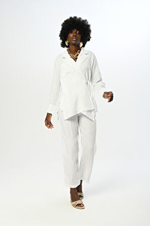 KADIN YANDAN BAĞLAMALI BEYAZ GÖMLEK