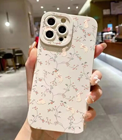Tavşan ve Çiçek Baskılı iPhone 13 Telefon Kılıfı