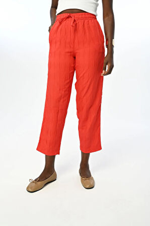 KADIN RAHAT KALIP BELİ LASTİKLİ DESENLİ PANTOLON