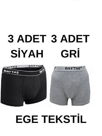 Pamuklu Ekonomik Likralı Erkek Boxer 3 Siyah 3 Gri 6 Lı Paket