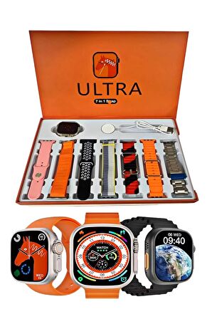 Smart Watch 8 Ultra 7 In 1 Akıllı Saat 7 Kordonlu Takvim Spor Whatsapp Menülü