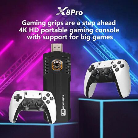 BYOZTEK X8 Pro Retro oyun konsolu  4K 64GB 30000 + Oyunlar 40 + Simülatör HD çıkış Kablosuz Gamepad 