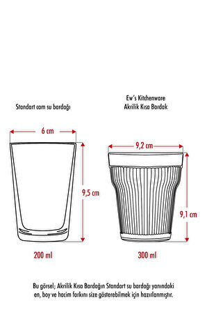 Akrilik 6'lı Kısa Bardak & Su Meşrubat Kahve Yanı Bardağı 300 ml ( Cam Değildir )