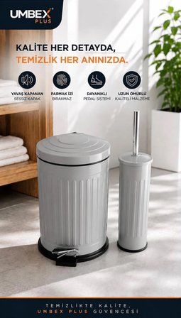 VİNTAGE GRİ SET AMORTİSÖRLÜ YAVAŞ KAPANIR ÇÖP KOVASI FIRCA 5 LT  