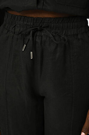 KADIN BELİ LASTİKLİ RAHAT KALIP DÜZ RENK KETEN PANTOLON