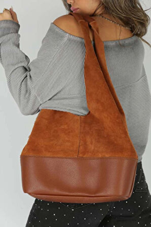 Taba Süet Ek Portföylü Büyük Boy Omuz Çantası