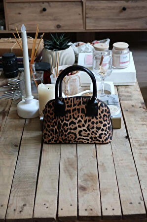 leopar çift kulplu el & omuz çantası