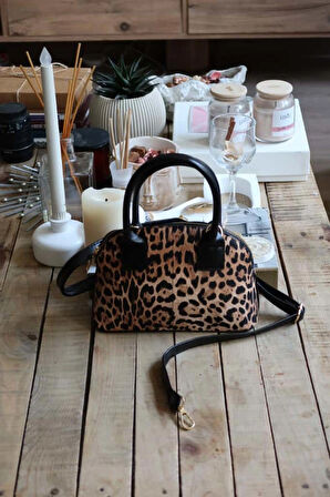 leopar çift kulplu el & omuz çantası