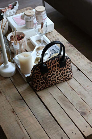 leopar çift kulplu el & omuz çantası