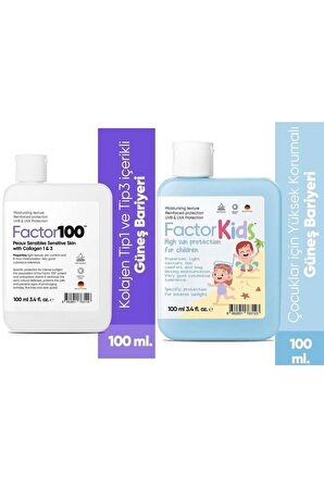 Güneş Kremi Spf50+ 100 ml ve Factor Kids Güneş Kremi Spf50+ 100 Ml