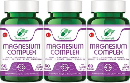 Yurdavit Magnezyum Kompleks 3x60 Kapsül Malat Bisglisinat Hidroksit Taurat L-Treonat Sitrat B6 Vitamini	