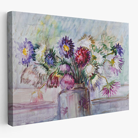 Aster Çiçeği Yağlı Boya Görünümlü Dekoratif Duvar Tablosu-3456