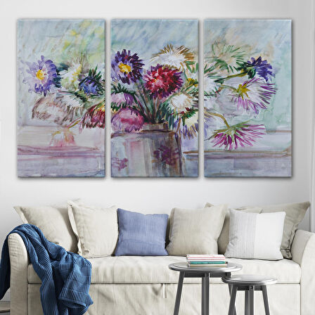 Aster Çiçeği Yağlı Boya Görünümlü Dekoratif Duvar Tablosu-3456