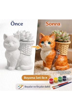 Boyanabilir Alç? kedi Saks? | Boya ve F?rça Dahil | Çocuklar ?çin Sanat Etkinli?i