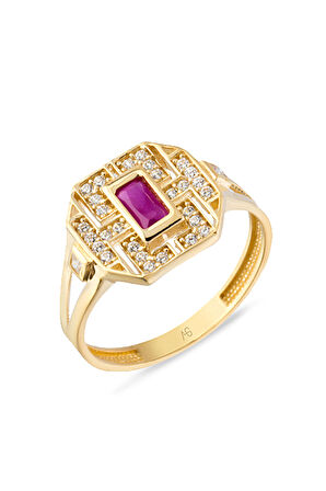 Baget Taşlı Altın Ruby Yüzük