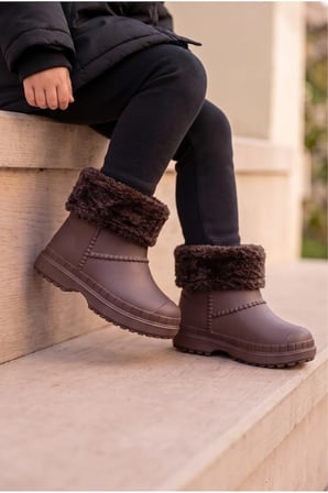 Çocuk Unisex İçi Kürklü Yağmur Çizmesi Kahverengi