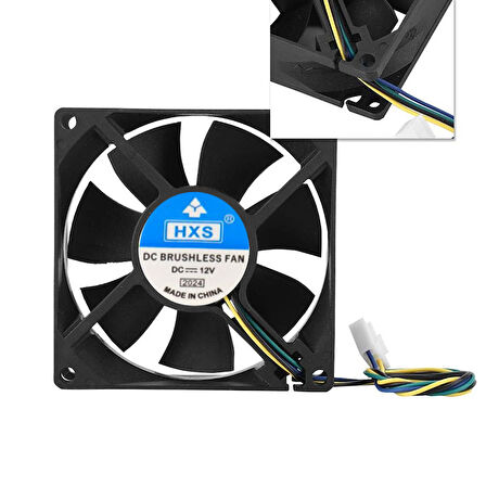 12v 8cm 4 pinli kasa fanı DC 12v 8x8x2.5cm 4 pin fan