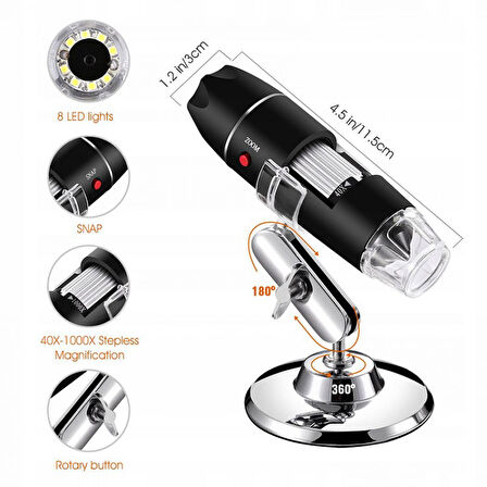 usb 2.0 Kablolu el tipi dijital mikroskop 8 ledli endoskop kamera 