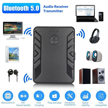 TV PC Araba için Bluetooth 5.0 Kablosuz Alıcı Verici Ses Adaptörü